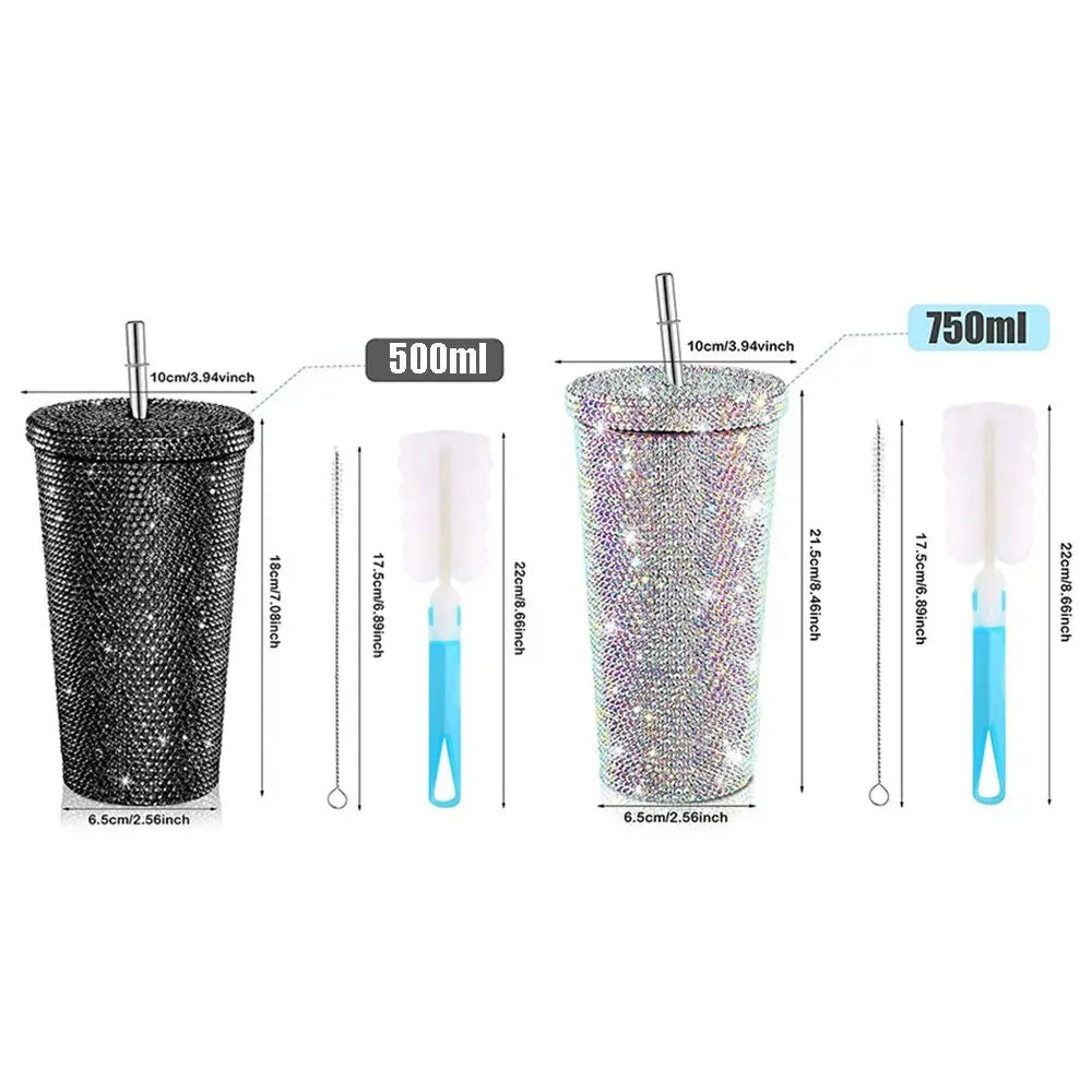 Rhinestone Tumbler- Insulated Shining Glitter Coffee Cup-Reusable Stainless Steel Water Bottle