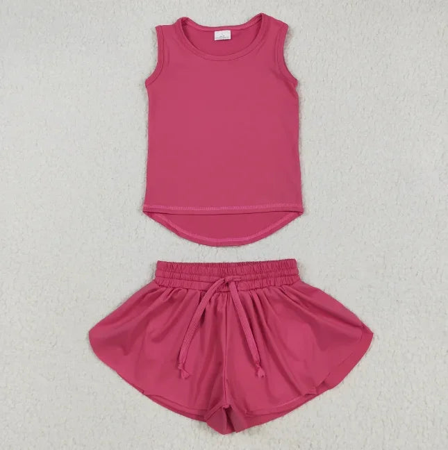 Wholesale RTS Yoga Material Two Piece Shorts Sets Girls Activewear Clothing Fitness Sports Wear Toddler Gym Outfits