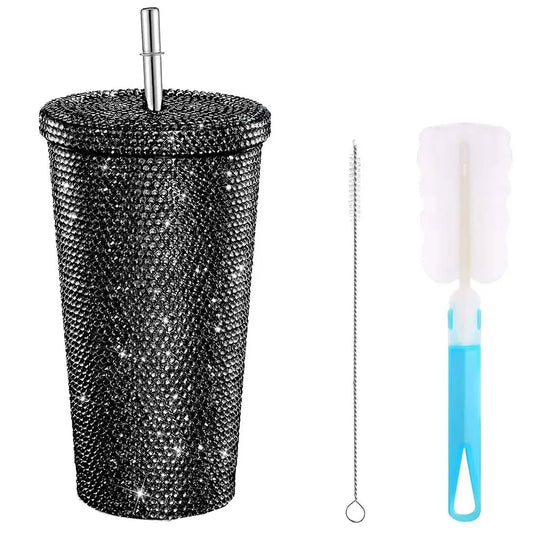 Rhinestone Tumbler- Insulated Shining Glitter Coffee Cup-Reusable Stainless Steel Water Bottle