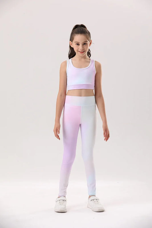 Girls Quick Dry Sports Set Kids Workout Running Yoga Sets Outfits High Stretch Breathable Training 2 Pieces Fitness Clothing