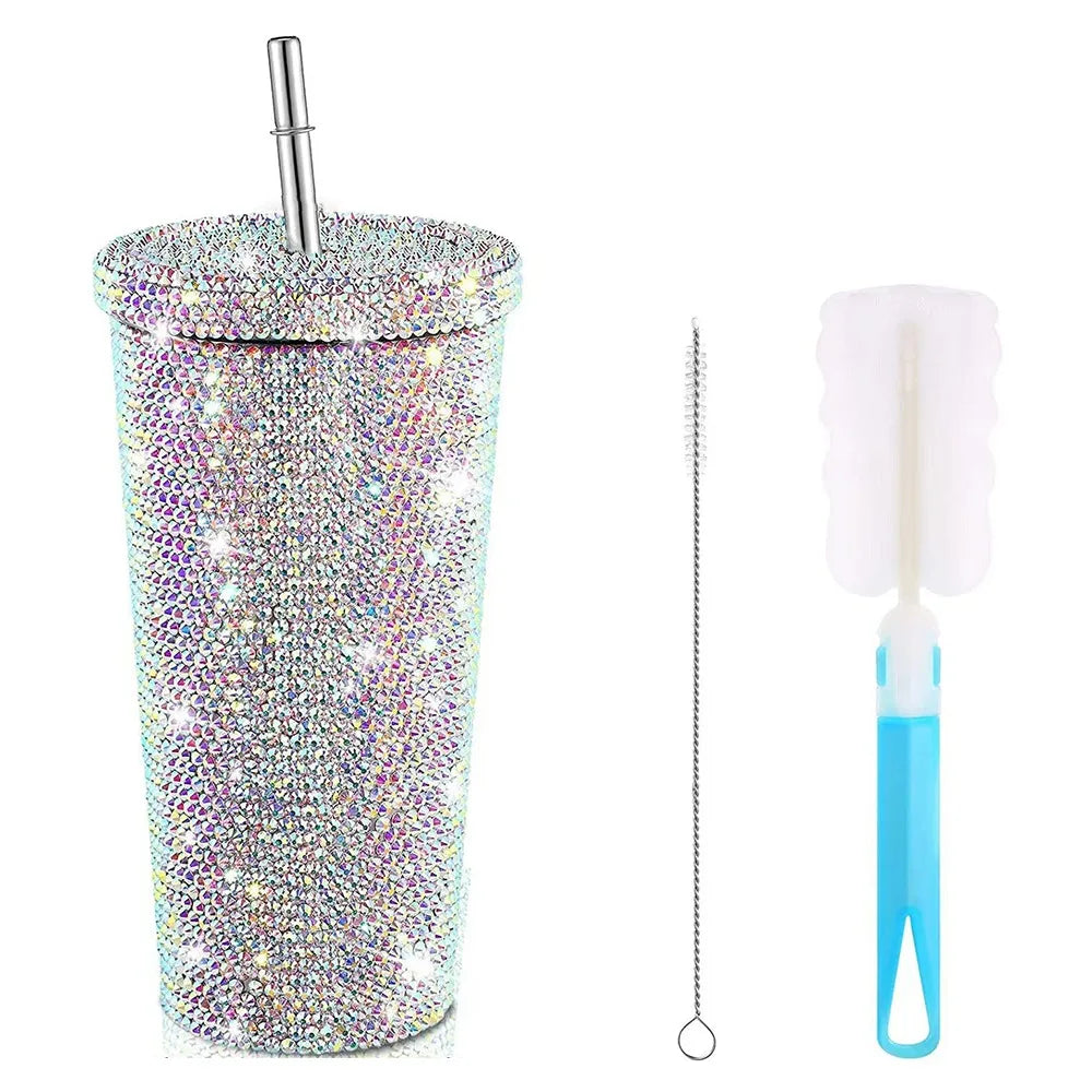 Rhinestone Tumbler- Insulated Shining Glitter Coffee Cup-Reusable Stainless Steel Water Bottle