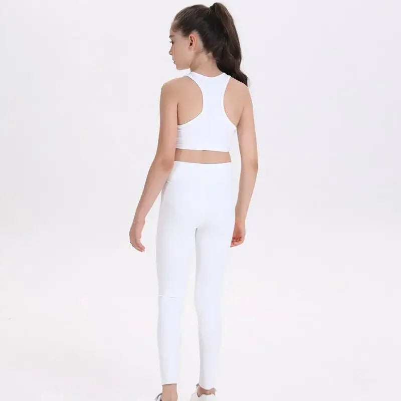 Girls Workout Tank Double-Layer Sports Bra Top Moisture-Wicking Gym & Dance Wear Quick-Dry Yoga Vest for Tweens (Age 8-14)