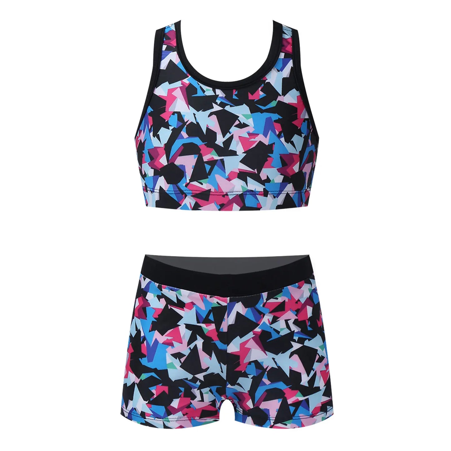 Yoga Sets Sport Clothes Kids Tracksuit Girls Two Pieces Printed Sportswear Tank Top + Shorts Kids Ballet Gym Outfits Sweatsuits