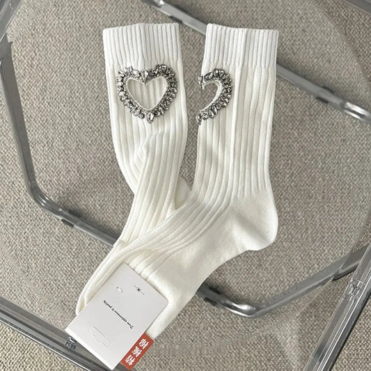 Crystal Rhinestone Heart Socks