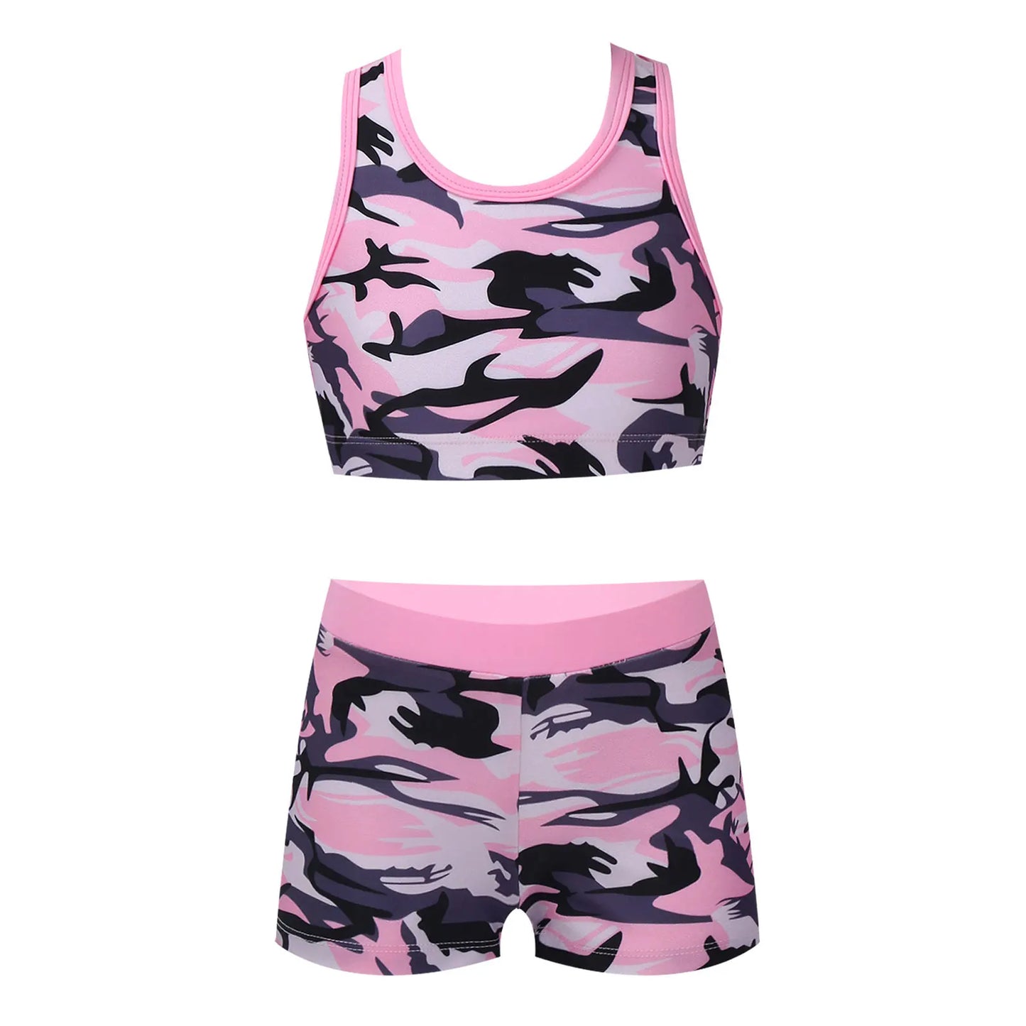 Yoga Sets Sport Clothes Kids Tracksuit Girls Two Pieces Printed Sportswear Tank Top + Shorts Kids Ballet Gym Outfits Sweatsuits