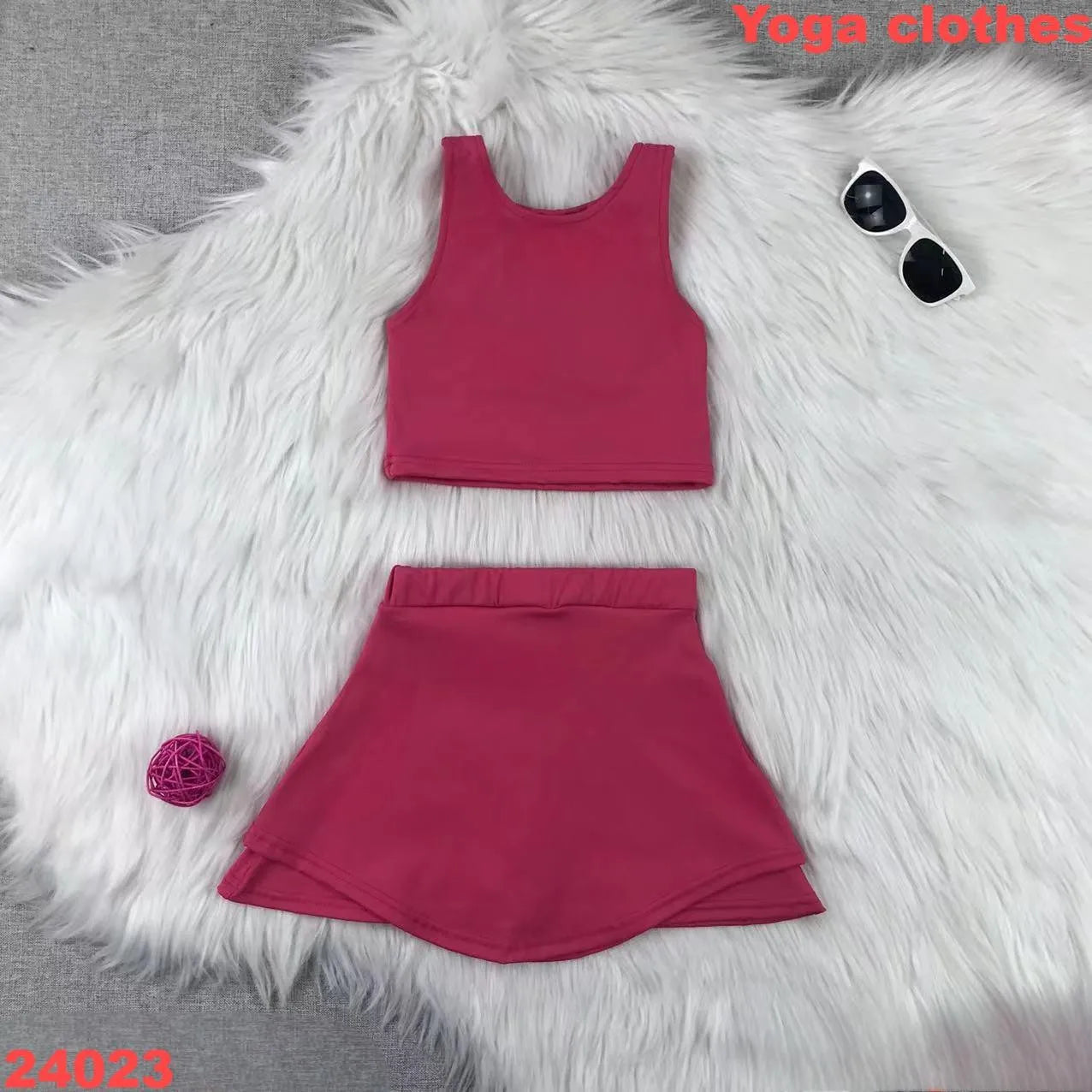 Pink Lace Girls Yoga Set 2-8 Years Cross Back Shorts Skirt, Nylon Spandex, Cute Sport Outfit, Breathable Activewear for Toddler