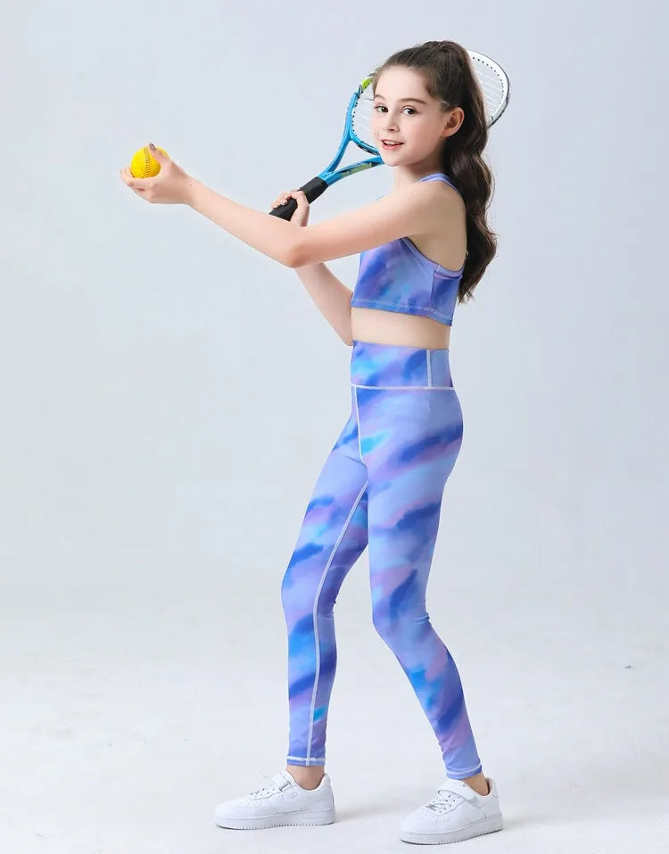 Girls Quick Dry Sports Set Kids Workout Running Yoga Sets Outfits High Stretch Breathable Training 2 Pieces Fitness Clothing