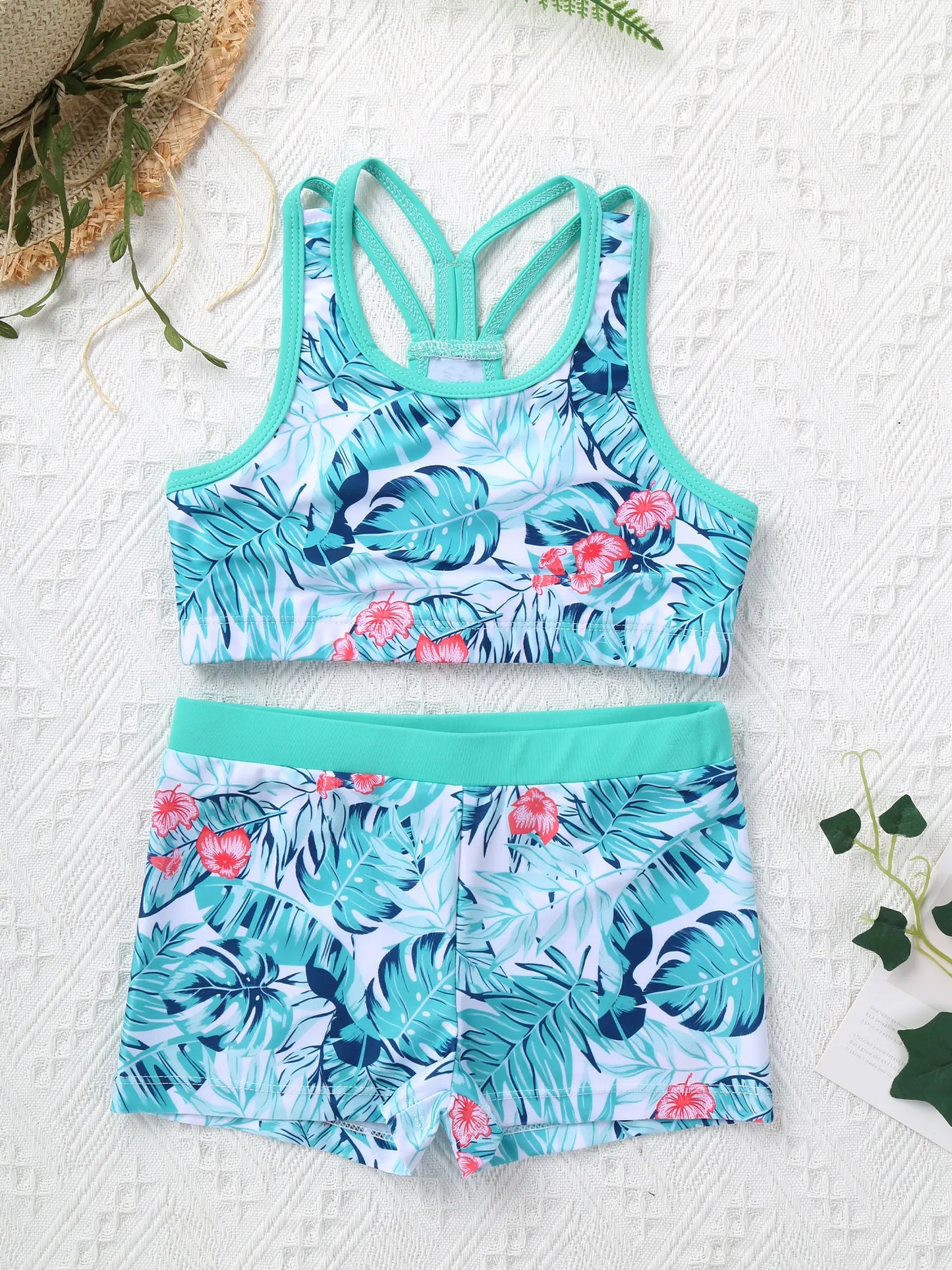 Yoga Sets Sport Clothes Kids Tracksuit Girls Two Pieces Printed Sportswear Tank Top + Shorts Kids Ballet Gym Outfits Sweatsuits