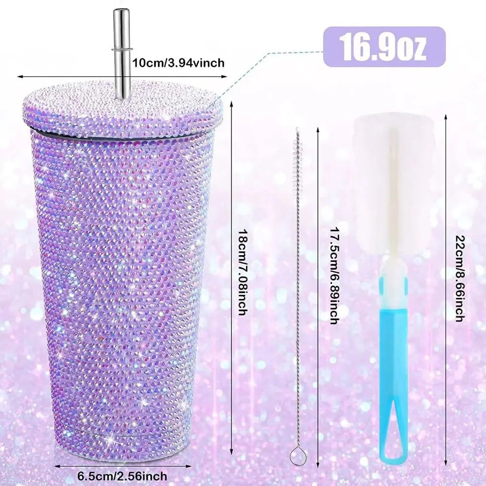 Rhinestone Tumbler- Insulated Shining Glitter Coffee Cup-Reusable Stainless Steel Water Bottle