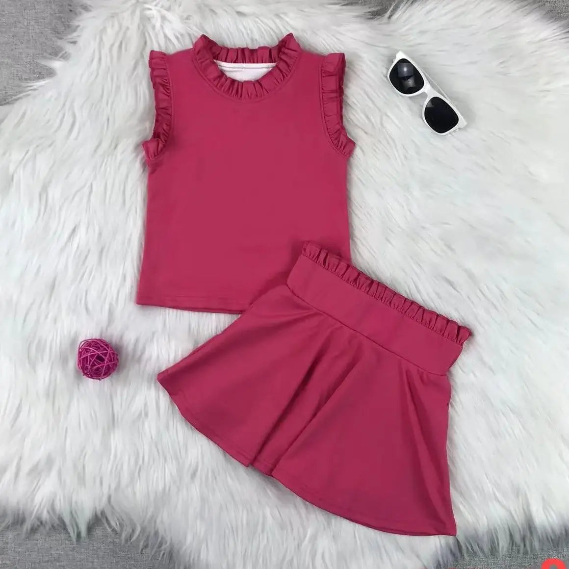 Pink Lace Girls Yoga Set 2-8 Years Cross Back Shorts Skirt, Nylon Spandex, Cute Sport Outfit, Breathable Activewear for Toddler
