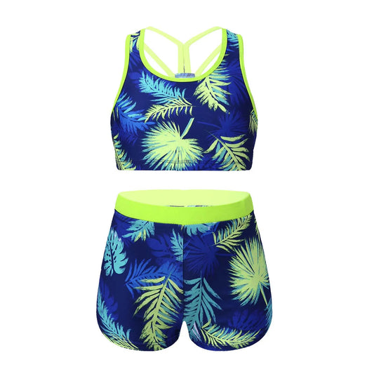 Yoga Sets Sport Clothes Kids Tracksuit Girls Two Pieces Printed Sportswear Tank Top + Shorts Kids Ballet Gym Outfits Sweatsuits