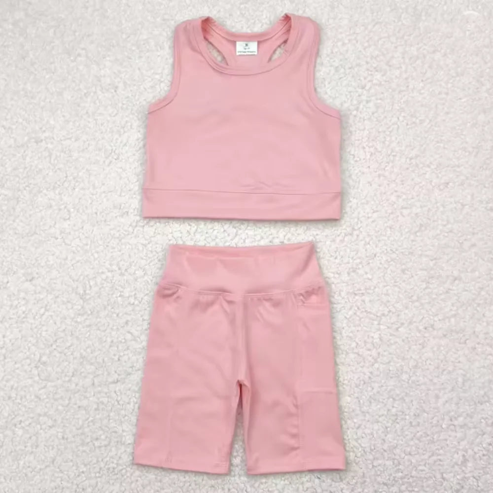 Pink Lace Girls Yoga Set 2-8 Years Cross Back Shorts Skirt, Nylon Spandex, Cute Sport Outfit, Breathable Activewear for Toddler
