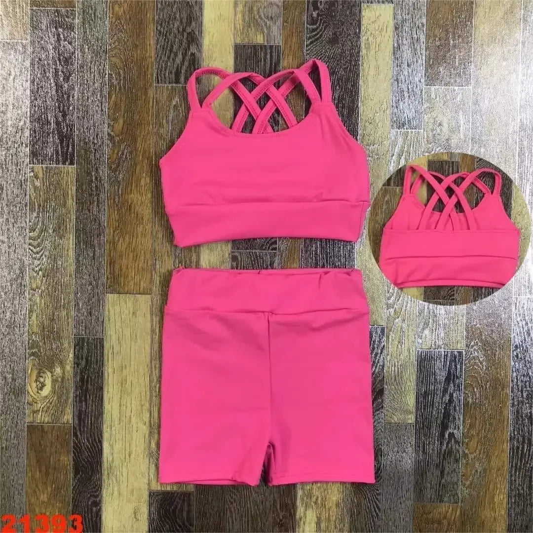Activewear Clothing Girls Yoga Set 2-8 Years Back Shorts Skirt Nylon Spandex Cute Sport Outfit Breathable Activewear for Toddler