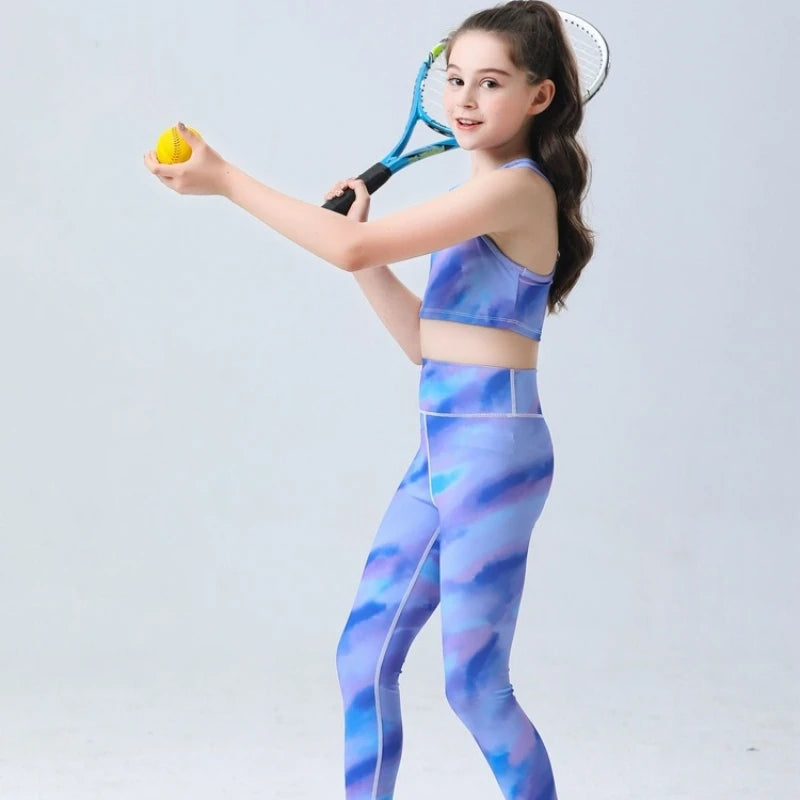 Girls Quick Dry Sports Set Kids Workout Running Yoga Sets Outfits High Stretch Breathable Training 2 Pieces Fitness Clothing