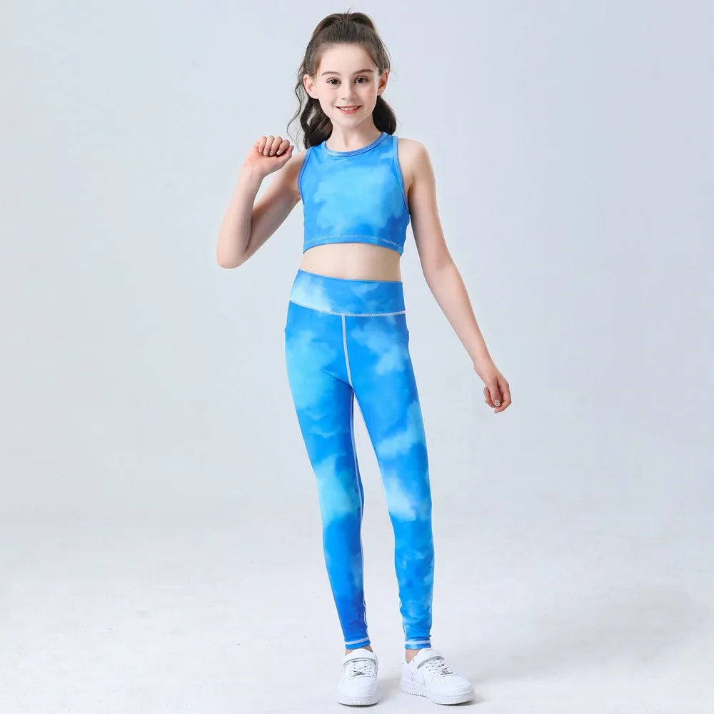 Girls Quick Dry Sports Set Kids Workout Running Yoga Sets Outfits High Stretch Breathable Training 2 Pieces Fitness Clothing