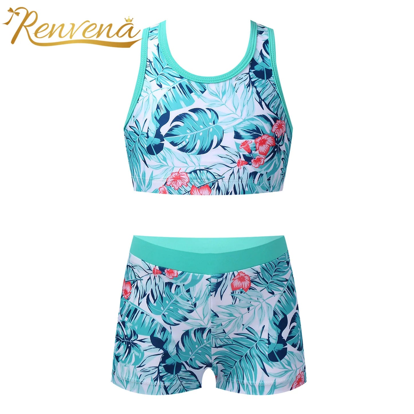 Yoga Sets Sport Clothes Kids Tracksuit Girls Two Pieces Printed Sportswear Tank Top + Shorts Kids Ballet Gym Outfits Sweatsuits