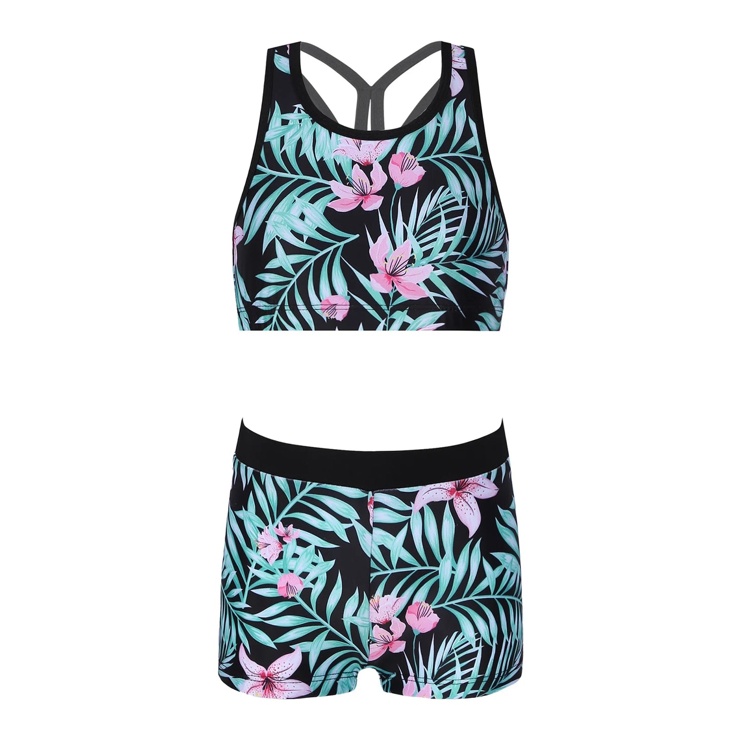 Yoga Sets Sport Clothes Kids Tracksuit Girls Two Pieces Printed Sportswear Tank Top + Shorts Kids Ballet Gym Outfits Sweatsuits