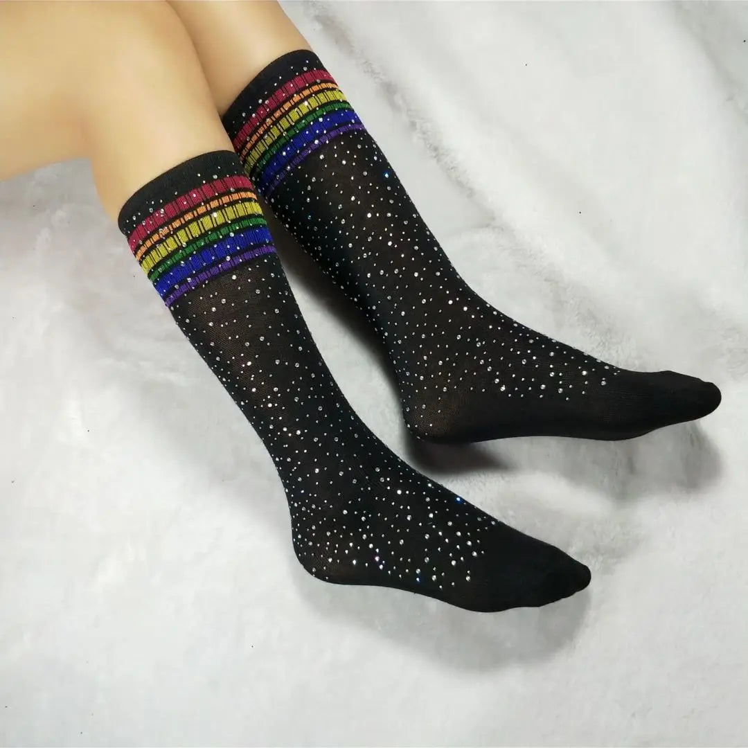 Stripe Rhinestone Socks