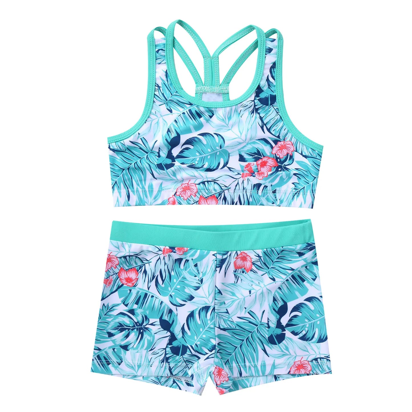 Yoga Sets Sport Clothes Kids Tracksuit Girls Two Pieces Printed Sportswear Tank Top + Shorts Kids Ballet Gym Outfits Sweatsuits