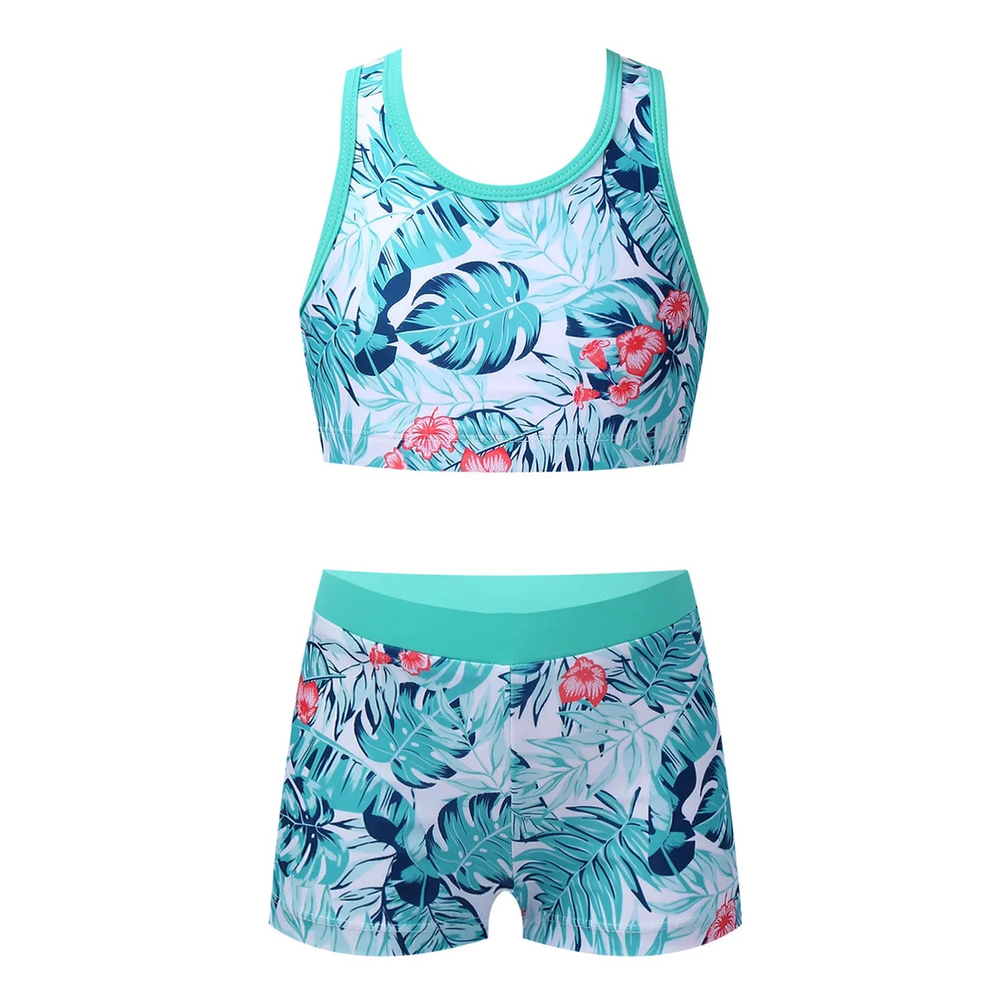 Yoga Sets Sport Clothes Kids Tracksuit Girls Two Pieces Printed Sportswear Tank Top + Shorts Kids Ballet Gym Outfits Sweatsuits
