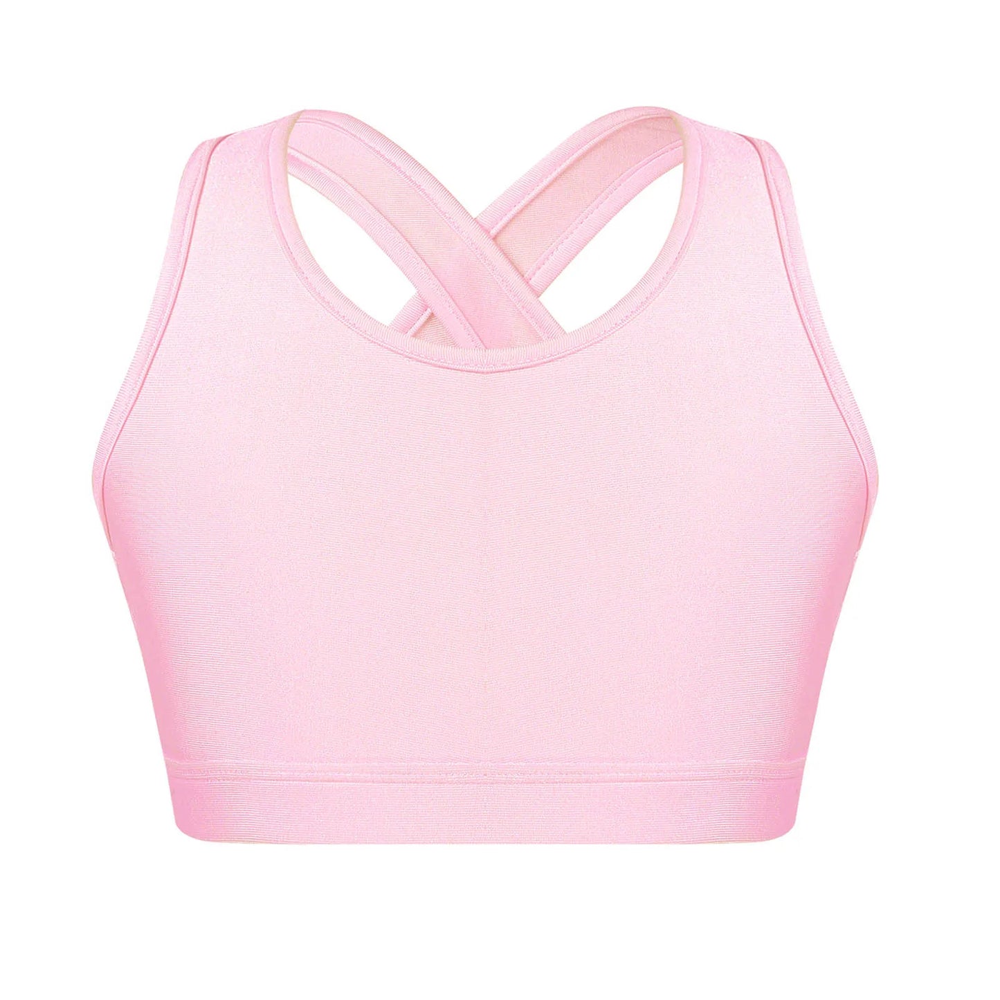 Kids Girls Dance Top Sport Cropped Top Vests Shoulder Straps Sleeveless Keyhole Back Shockproof Running Gym Yoga Sports Bra Top