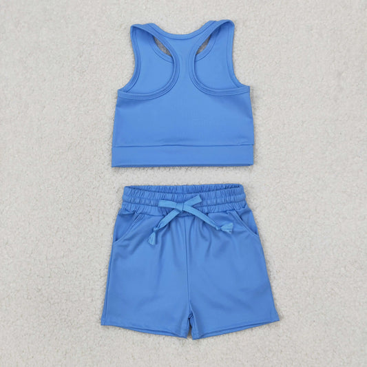 wholesale hot sale children clothing kids boutique Outfits Sibling Baby Girls 4 Colors Vest Top Yoga Sports Shorts Clothes Sets