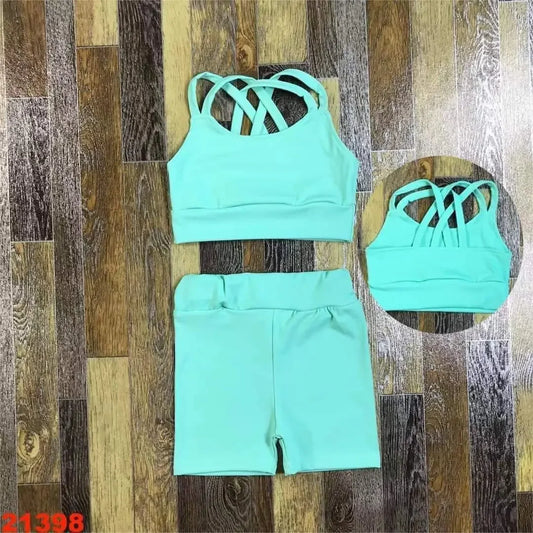 Activewear Clothing Girls Yoga Set 2-8 Years Back Shorts Skirt Nylon Spandex Cute Sport Outfit Breathable Activewear for Toddler