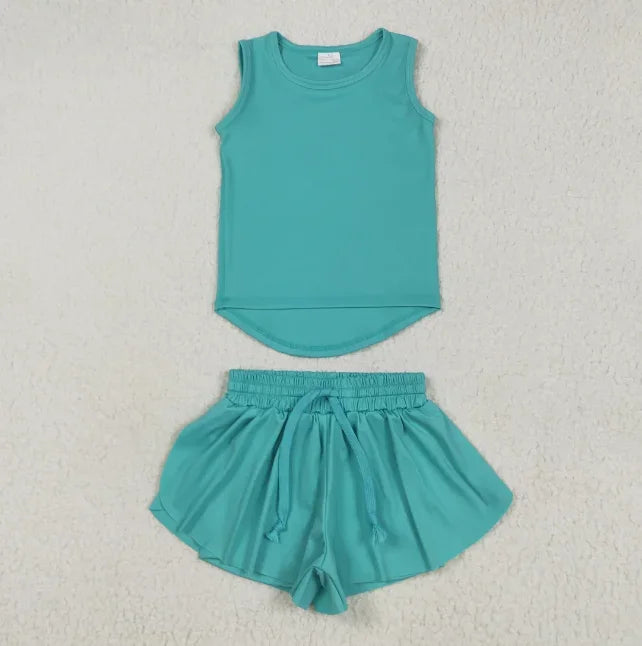 Wholesale RTS Yoga Material Two Piece Shorts Sets Girls Activewear Clothing Fitness Sports Wear Toddler Gym Outfits