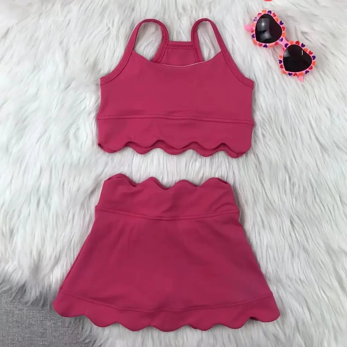 Activewear Clothing Girls Yoga Set 2-8 Years Back Shorts Skirt Nylon Spandex Cute Sport Outfit Breathable Activewear for Toddler