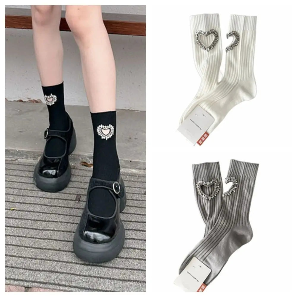 Crystal Rhinestone Heart Socks