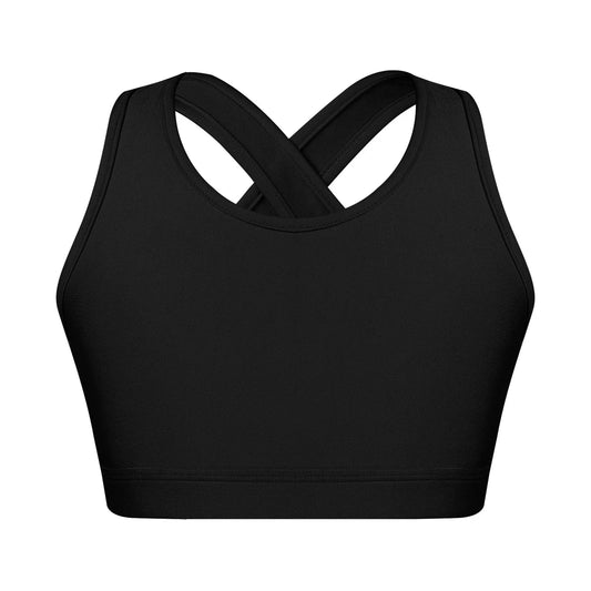 Kids Girls Dance Top Sport Cropped Top Vests Shoulder Straps Sleeveless Keyhole Back Shockproof Running Gym Yoga Sports Bra Top