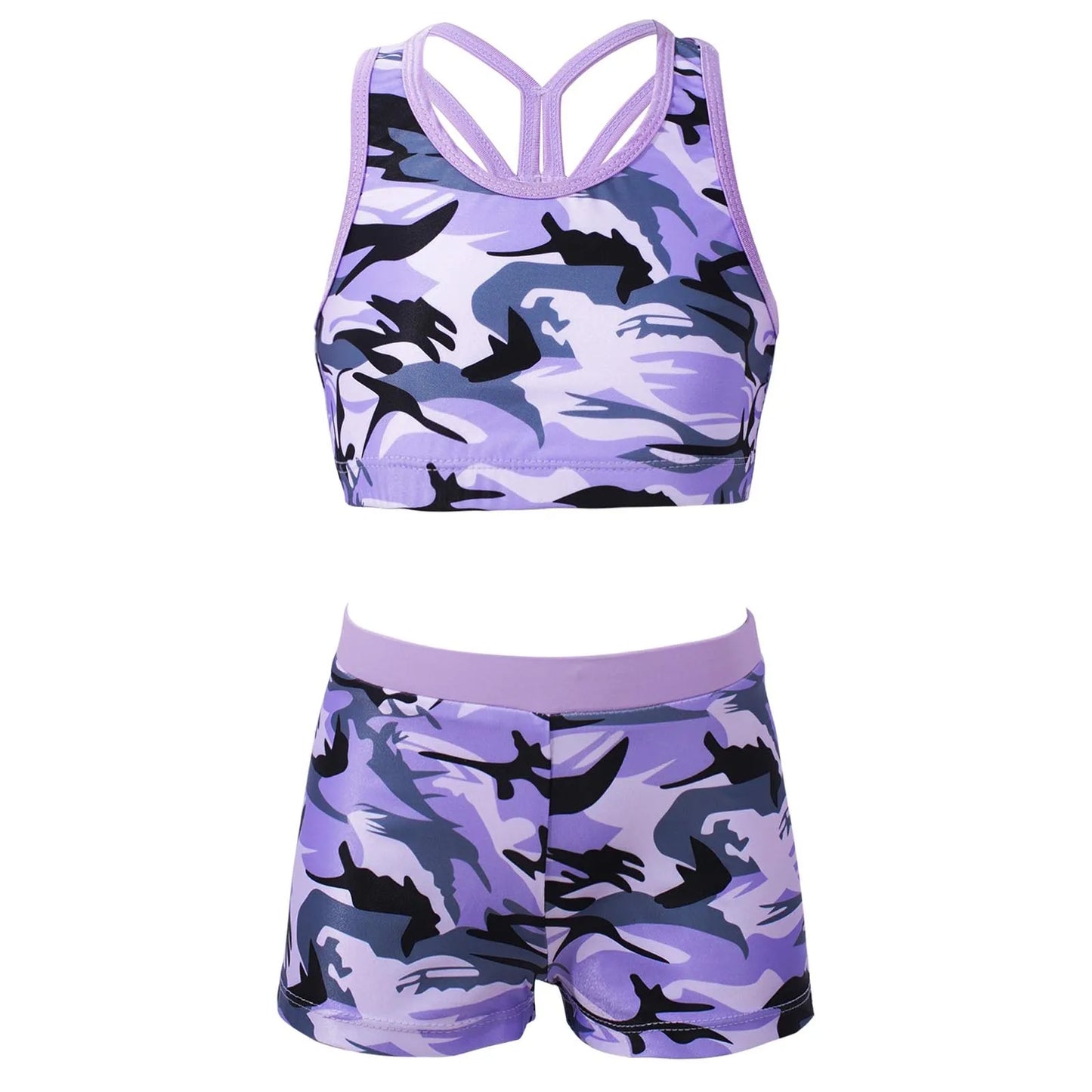 Yoga Sets Sport Clothes Kids Tracksuit Girls Two Pieces Printed Sportswear Tank Top + Shorts Kids Ballet Gym Outfits Sweatsuits
